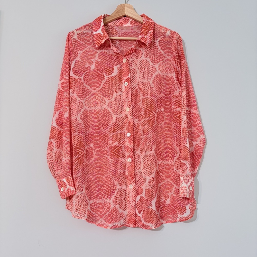 Brandis Dress Out Loud Sheer Button Top Coral Snake Pattern Women's Size S